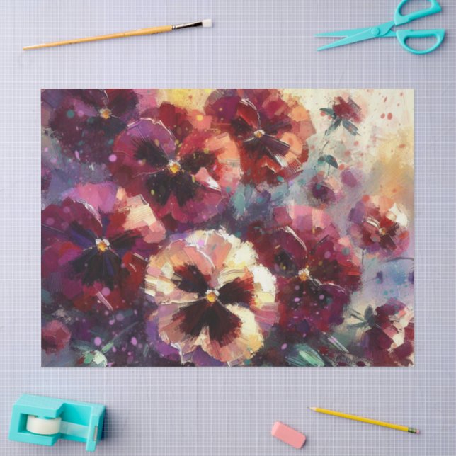Impressionistisches Maroon Stiefmütterchen Blumend Seidenpapier (Basteln)