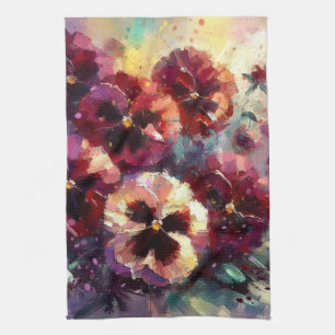 Impressionistisches Maroon Stiefmütterchen Blumeng Geschirrtuch