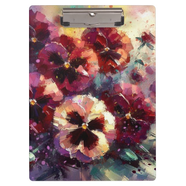 Impressionistisches Maroon Stiefmütterchen Blumeng Klemmbrett (Vorderseite)