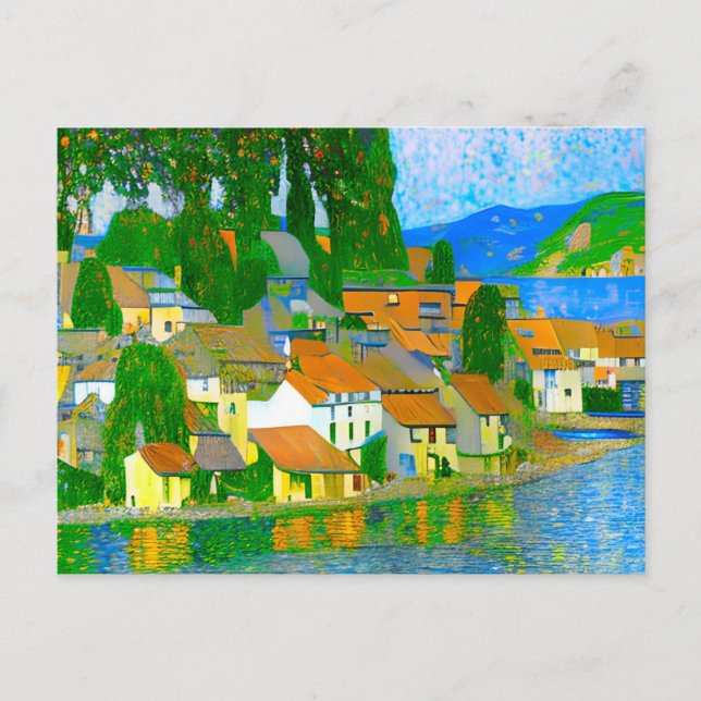 Impressionistisches mediterranes Dorf am Meer Postkarte (Vorderseite)