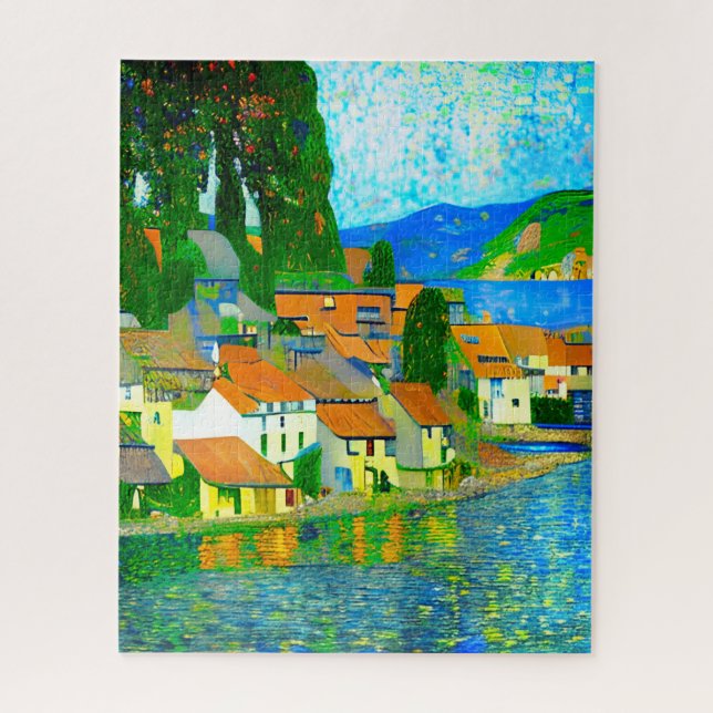 Impressionistisches Mittelmeer-Dorf am Meer  Puzzle (Vertikal)