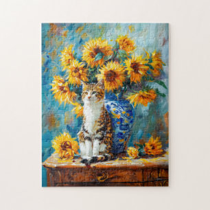 Impressionistisches Ölgemälde der Katze durch Sonn Puzzle