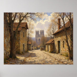 Impressionistisches Ölgemälde einer gepflasterten Poster