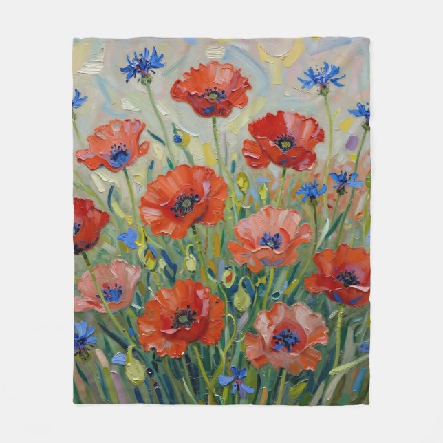 Impressionistisches rotes Mohnfeld Fleecedecke (Vorderseite)