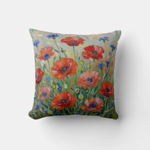 Impressionistisches rotes Mohnfeld Kissen