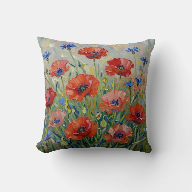 Impressionistisches rotes Mohnfeld Kissen (Vorderseite)