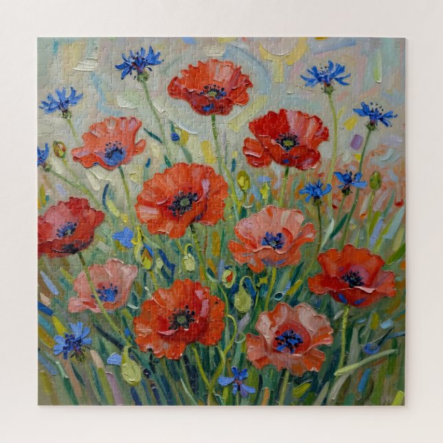 Impressionistisches rotes Mohnfeld Puzzle (Vertikal)