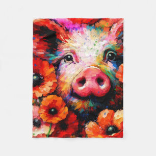 Impressionistisches Schweinefieber in Roter Mohn-B Fleecedecke