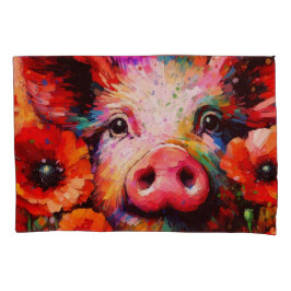 Impressionistisches Schweinefieber in Roter Mohn-B Kissenbezug