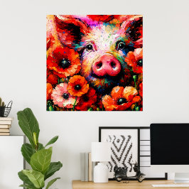 Impressionistisches Schweinefieber in Roter Mohn-B Poster