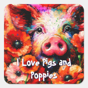 Impressionistisches Schweinefieber in Roter Mohn-B Quadratischer Aufkleber