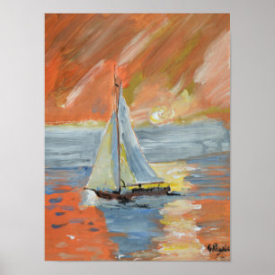 Impressionistisches Segelboot Golden Sunset Poster