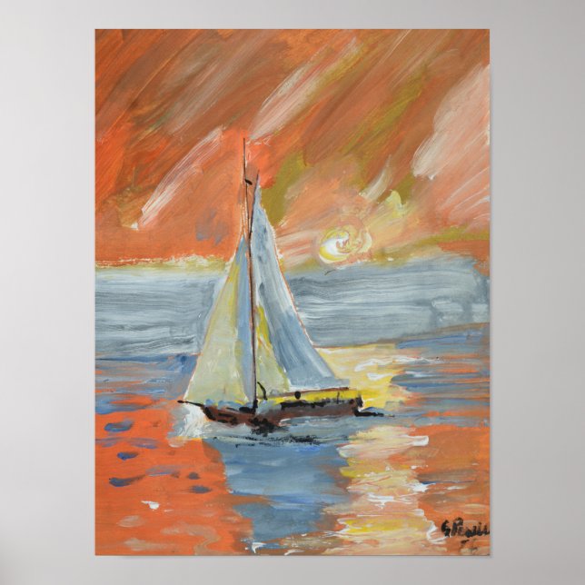 Impressionistisches Segelboot Golden Sunset Poster (Vorne)