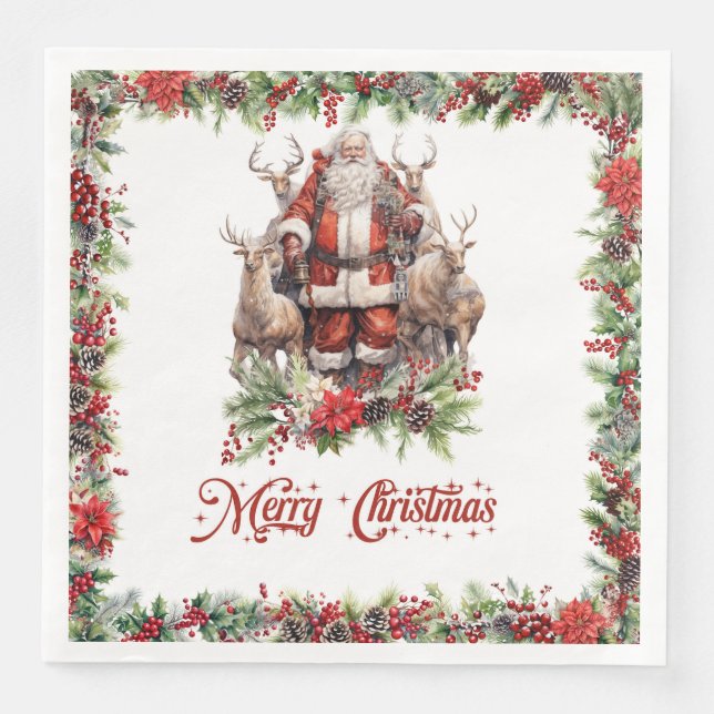 Impressive Illustration Santa mit seinem Rentier Serviette (Vorderseite)