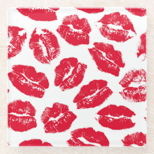 Imprint Kiss Red Lips: Vintag nahtlos Glasuntersetzer