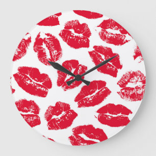 Imprint Kiss Red Lips: Vintag nahtlos Große Wanduhr