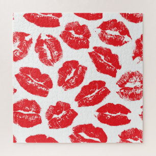 Imprint Kiss Red Lips: Vintag nahtlos Puzzle