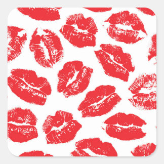Imprint Kiss Red Lips: Vintag nahtlos Quadratischer Aufkleber