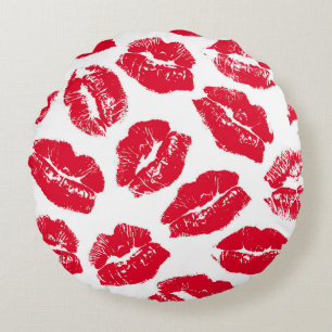 Imprint Kiss Red Lips: Vintag nahtlos Rundes Kissen