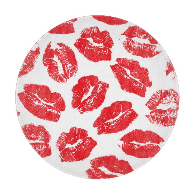 Imprint Kiss Red Lips: Vintag nahtlos Schneidebrett (Vorderseite)