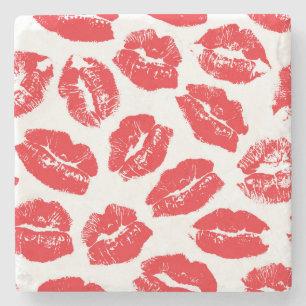 Imprint Kiss Red Lips: Vintag nahtlos Steinuntersetzer
