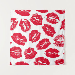Imprint Kiss Red Lips: Vintag nahtlos Wandteppich