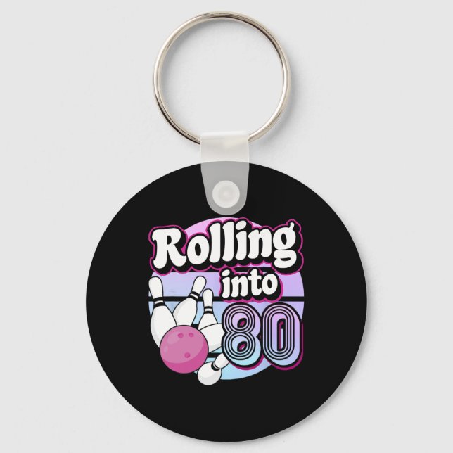 In 80 Bowling 80. Geburtstag Schlüsselanhänger (Vorderseite)