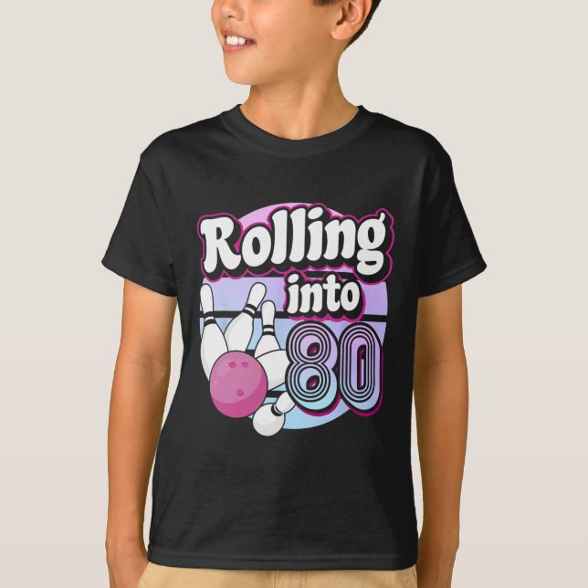 In 80 Bowling 80. Geburtstag T-Shirt (Vorderseite)