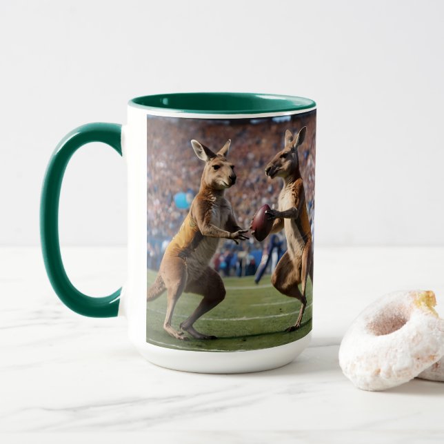 "In Aktion: Kangaroos spielt Aussie-Regeln Tasse (Mit Donut)