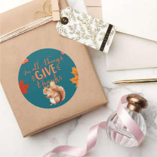 In Allem Dank Geben Herbst Eichhörnchen Runder Aufkleber