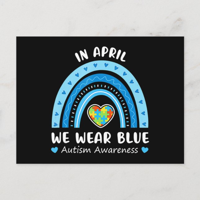 In April We Wear Blue Rainbow Autism Awareness Puz Postkarte (Vorderseite)