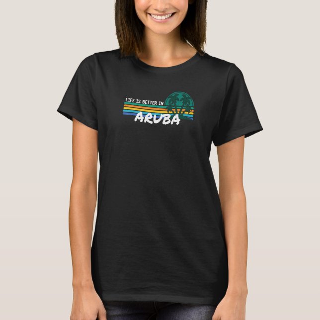 In Aruba Vintag Sunset Beach Urlaub T-Shirt (Vorderseite)