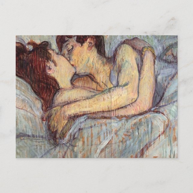 In Bed - Der Kuss von Henri de Toulouse Postkarte (Vorderseite)