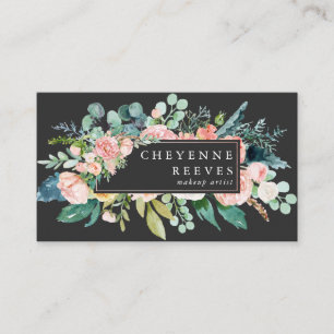 In Bloom   Blush Floral auf Schwarz Visitenkarte