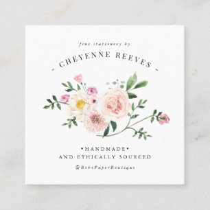 In Bloom   Blush Vintage Blumenlogo Quadratische Visitenkarte