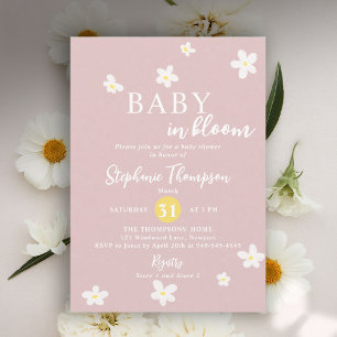 In Bloom Daisy Frühling Rosa Weiß Babyparty Einladung