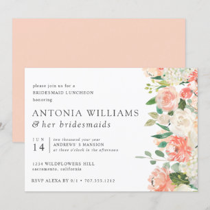 In Bloom Floral Pfirsich Pink Bridesmaid Luncheon Einladung