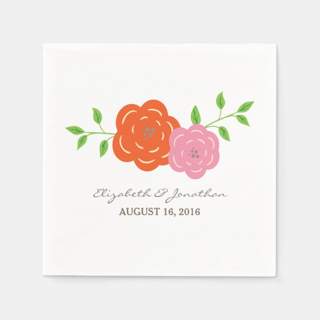 In Bloom Orange rosa Blumenpapier Napkins Serviette (Vorderseite)
