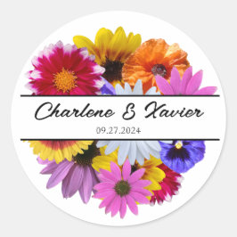 In Bloom Wedding - Round Split Floral Runder Aufkleber