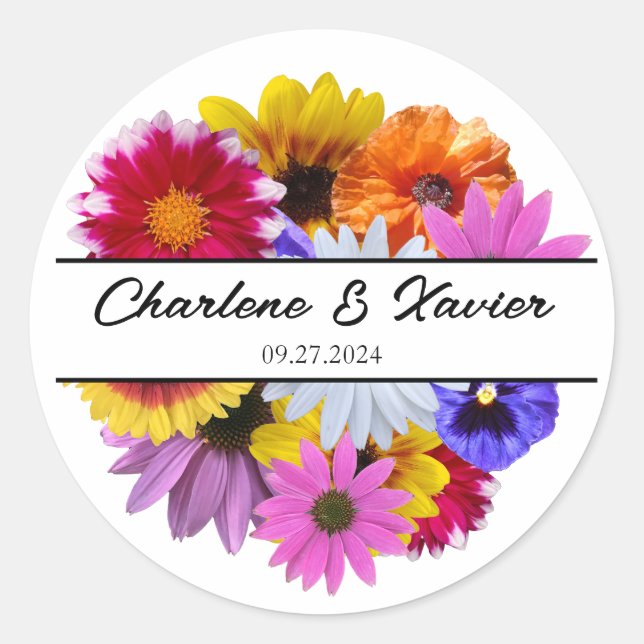 In Bloom Wedding - Round Split Floral Runder Aufkleber (Vorderseite)