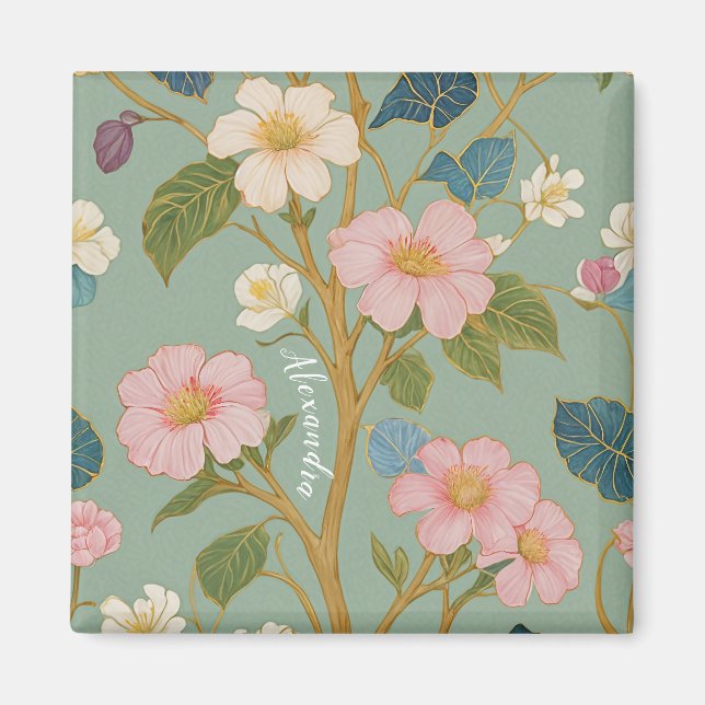 In Blossom: Pastelzweig mit rosa Blume Magnet (Vorne)