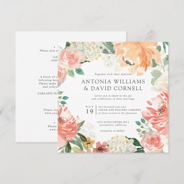 In Blüte | Alle in einem Pfirsichrosa Botanische H Einladung (Vorne/Hinten)