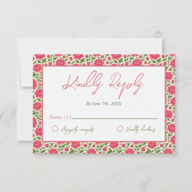 In blutrosa Blume Hochzeit RSVP Karte (Vorderseite)