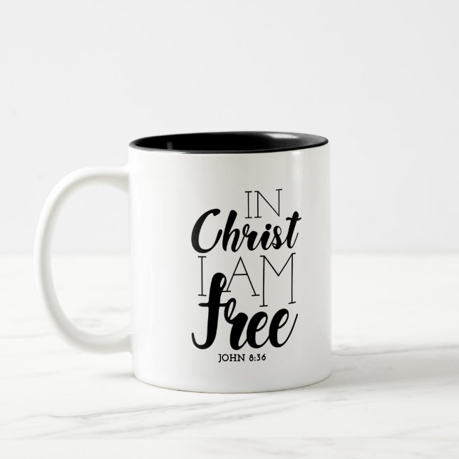 In Christus bin ich freie Schrift Versprechen Frei Zweifarbige Tasse (Links)