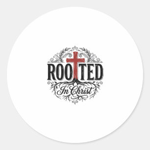 In Christus verwurzelt Vintage-Christen-Kreuz-Desi Runder Aufkleber