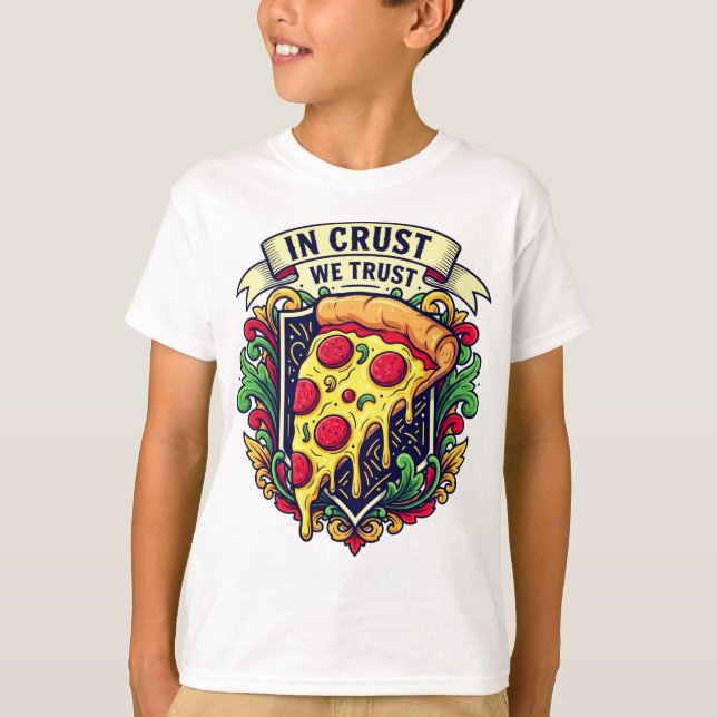 "In Crust We Trust" Funny Pizza T-Shirt (Vorderseite)