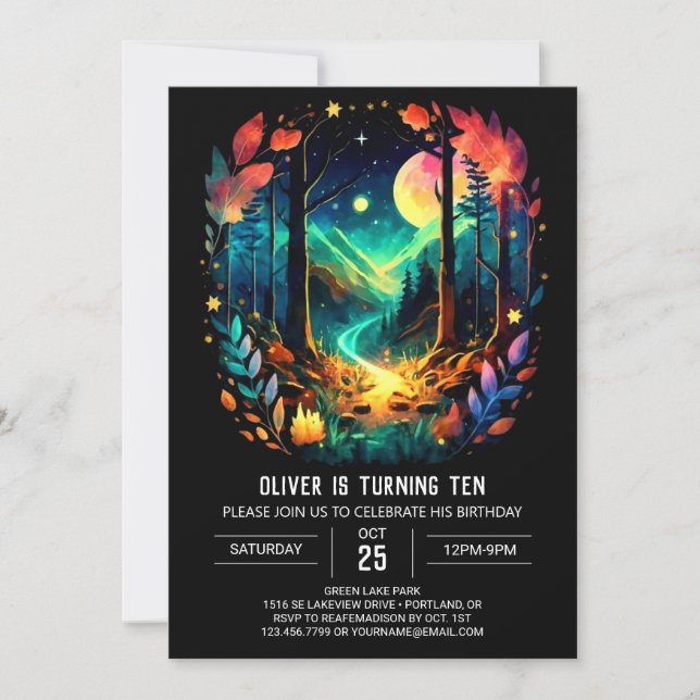 In das Abenteuer des Waldes wartet Elegant zum Geb Einladung (Vorderseite)