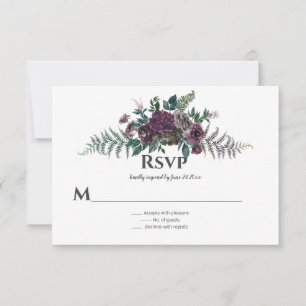 In das wilde rustikale Burgund Gray Floral RSVP Karte