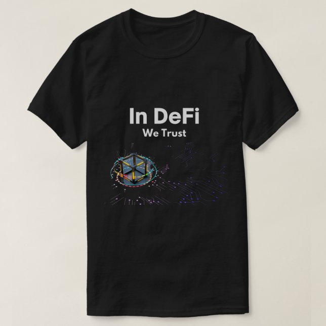 In DeFi We Trust Krypto-Kunst T-Shirt (Design vorne)