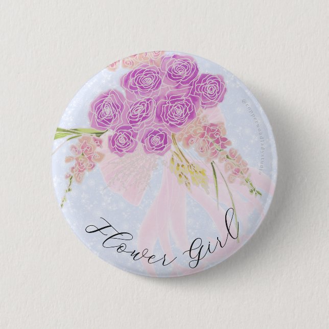 In dem Blau-Rosa Schleifen Blumenmädchen Blumenstr Button (Vorderseite)